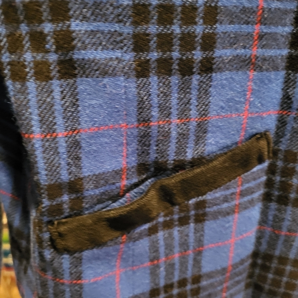 Vintage Pendleton Women's Blue Plaid Blazer Sz 14 Petite 100% Virgin Wool Velvet - Picture 4 of 5